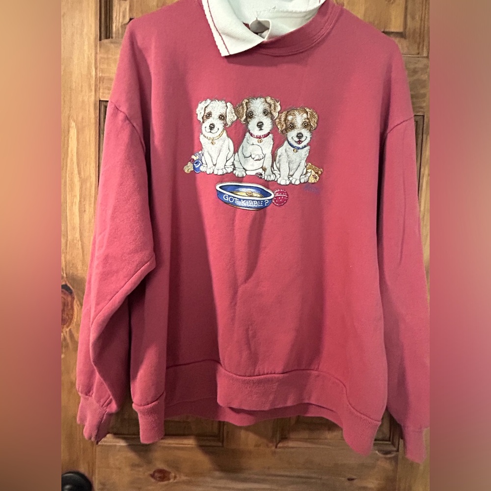 Vintage Pink Dog Print Sweatshirt